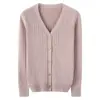Cárdigan de Punto de Algodón Puro con Cuello en V Estilo Minimalista para Viajes Diarios para Mujer, Suéter de Diseño Francés con Botones, Ropa de Abrigo de Manga Larga