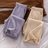 Taro roxo lã calça wide-leg para mulheres 2023 outono e inverno Nova cintura alta draping folgada emagrecendo calças casuais