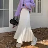Falda plisada de punto para otoño e invierno, falda larga de línea A adelgazante de cintura alta con dobladillo fluido, nueva falda elegante para commuting para mujer
