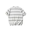 Camiseta de Punto Cool-Touch DAVIC para Hombre Verano Nueva Rayas Old Money Peso Pesado Cuello Redondo Manga Corta Top M008