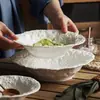 Tigela Balde com Padrão de Pedra de Fábrica Tigela de Cerâmica Doméstica para Macarrão Tigela Especial para Sopa para Restaurante de Macarrão Tigela Grande para Salada Louça com Senso Avançado