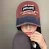Gorra de Béisbol de Color Contrastante con Letras para Mujer Estilo Americano Retro Lavada Vieja Gorra de Ala Ancha Cabeza Grande Cara Pequeña Sombrero