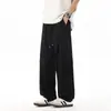Pantalones Deportivos de Secado Rápido Americanos para Hombre de Seda de Hielo Arrugados Holgados Rectos Nuevo Estilo Verano 2025 Pantalones Casuales de Pierna Ancha con Caída