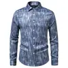 Camisa de Manga Larga con Rayas Verticales Degradadas Estilo Europeo Estampado en Caliente Cuello de Solapa Camisa de Cena Talla Europea Múltiples Colores Ropa de Fiesta para Hombre