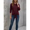 Camiseta Base de Manga Larga de Color Sólido para Mujer, Cruzada, Cuello Redondo, Dobladillo con Detalle de Corbata, Camiseta Casual Holgada para Mujer, Otoño 2026