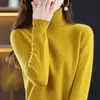 Otoño Invierno Nuevo Jersey de Lana Pura para Mujer Cuello Alto Color Sólido Holgado Corto Cachemira Tejido Capa Base Suéter