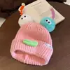 Gorro de Lana Tejido Divertido para Estudiante Niña Invierno Femenino Lindo Niños Familia Estilo Japonés Gorro Bola de Pelo Cálido Protección para Orejas