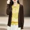 Camisa de punto de dos piezas falsas de temperamento intelectual con solapa, cárdigan de punto para mujer, abrigo suéter casual suelto en capas para otoño e invierno, ropa exterior