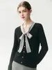 Estilo suave~macio e com textura de cera 100% cashmere suéter de tricô para mulheres, suéter com laço de fita color-blocking, peça superior leve e que rejuvenesce