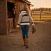Tienda independiente de eBay para mujer otoño 2026 nuevo jersey de bloques de color con cuello en V estilo europeo y americano, tejido cómodo para ir al trabajo