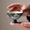 Yanyan Taza de Maestro de Cerámica con Pie Alto de Loto en Tinta Pintado a Mano Taza de Té de Boca de Flor Hecha a Mano Artículos para el Hogar Taza de Té Cuenco de Té Juego de Té Kung Fu