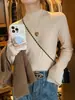Nueva Camiseta Térmica de Estilo para Mujer, Ropa Interior de Punto, Negra Ajustada de Cachemir con Cuello Medio Alto, Suéter de Otoño/Invierno