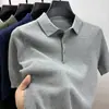 Camiseta de malha masculina de manga curta com estampa de abacaxi, gola polo de verão, top pequeno, corte slim, polo, camisa polo de cor pura, manga meia, roupas masculinas