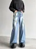 Jeans de estilo callejero americano transfronterizos, lavados, desgastados, microcampana, para hombre, primavera/otoño, rectos, holgados, con vibra de alta calle europea y americana