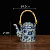 Juego de Té de Porcelana Azul y Blanco Peonía Tetera China Retro Olla con Asa para el Hogar Preparación de Té Azul y Blanco Cerámica Olla para Oficina