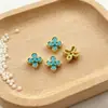 Pulseira, colar e acessórios para joias DIY de trevo de quatro folhas cravejados com turquesa e zircônia, banhados em ouro real 18k.