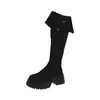 Botas altas de gamuza con plataforma gruesa, elásticas, adelgazantes, para mujer, nuevo modelo 2026, botas altas elásticas anchas de talla grande