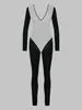 Estilo Nuevo de Primavera y Verano Europeo y Americano Sexy Escote en V Malla Patchwork Body Moldeador Transparente Mono Transfronterizo