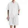 Traje Casual de Verano Estilo Chino Lobo del Norte para Hombre, Conjunto de Dos Piezas de Camiseta de Manga Corta Holgada con Cuello en V y Pantalones Cortos Estilo Chino Nuevo