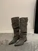 Botas Apiladas Plisadas de Punta Fina Chuyuji Modelo Nuevo Primavera 2026 Caña Ancha Hebilla de Cinturón Botas Largas de Caña Alta Botas de Montar