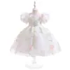 Vestido para Niña Estilo Europeo y Americano Mangas Abullonadas Vestido de Princesa Malla Floral Infantil Vestido Abullonado 2024 Vestido para Dama de Honor