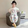 Conjunto de Verano para Niñas 2026 Nuevo Elegante Pantalones de Manga Corta Anti-Mosquitos para Niños Conjunto de Ropa Delgada de Dos Piezas para Bebés de Verano