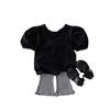Roupas infantis para meninas, verão, cor sólida, alça cruzada, manga bufante, algodão, top casual, manga curta