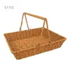 Cesta de almacenamiento con asa de mimbre sintético, refuerzo de marco de hierro, cesta de picnic, cesta de compras, cesta de flores de ratán, cesta para recoger, cesta de aperitivos para sala de estar