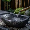 Bacia de Água Esculpida em Pedra Natural Pedra da Montanha Negra Paisagem de Água Corrente para Pátio Fonte Japonesa Bacia de Pedra para Paisagismo Tanque de Água Corrente para Jardim Externo