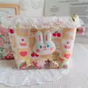 Lindo conejo de peluche niña pequeña algodón encaje TPU transparente arena movediza bolsa de maquillaje bolsa de almacenamiento de lápiz labial