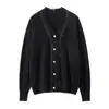 Novo Suéter de Cashmere 100% Puro Outono/Inverno 2025 para Mulheres Gola V Solto Estilo Preguiçoso Cardigan de Tricô Jaqueta para Mulheres