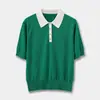 Camisa Polo de Punto de Mezcla de Lana Ajustada Marca C Marrón Azul Tejido 26 Nuevas Llegadas de Primavera 1327184004