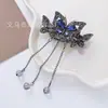 Pasador de Pelo con Borla de Mariposa de Pedrería para la Parte Trasera de la Cabeza de Mujer, Pinza de Tiburón de Alta Gama, Pinza Superior para Cabello Semirecogido, Pinza de Cangrejo para el Cabello