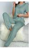 Pijama Nuevo de Fábrica para Primavera y Verano Transfronterizo para Mujer Seda de Leche Manga Corta Pantalón Traje Clásico Color Sólido Casual Amazon Caliente