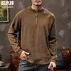 Nuevo top a cuadros para hombre con media cremallera y manga larga, camisa base de negocios de alta gama para hombre de corte holgado, se puede usar como prenda exterior