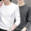 Camiseta de manga comprida para primavera e outono para homens, disponível em branco puro e preto, com gola redonda, adequada como camada base ou camiseta de baixo, e um design fino e leve para usar no outono