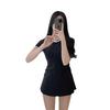 Coreia do Sul Estilo Dongdaemun Simples Protetor Solar Manga Curta Conservador Vestido Gola Alta Fato de Banho Feminino para Mãe