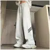 Pantalones Cortavientos Deportivos de Senderismo al Aire Libre Moda Americana Otoño para Hombre, Pantalones Rectos con Cordón de Diseño Rayado Estilo Coreano