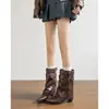 Botas Cortas de Cuero Suave para Chica Picante, Mujer 2026 Nuevo, Tacón Grueso, Botas Maillard de Media Pantorrilla, Punta Fina, Estilizadas, Plisadas, Apiladas