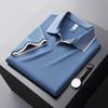 Camisa Polo Masculina de Seda de Manga Curta, Nova Coleção Verão 2026 Estilo Coreano de Luxo, Blusa de Cor Sólida com Decote V, Cor Sólida Preta