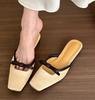 Zapatillas de Mitad de Zapato Cuadrado de Satén Francés con Lazo para Mujer, Zapatos Planos de Tacón Bajo