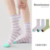 Meias Listradas Simples de Meia-Panturrilha para Meninas, Estilo Novo Primavera/Verão Renascentista, Meias Finas Respiráveis de Malha para Mulheres