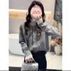 Estilo Coreano Estilo Suave Lazo Dulce Perlas Tejido Chaqueta Mujer Otoño e Invierno Moda Suelta Aspecto Adelgazante Tejido