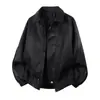 Chaqueta de cuero para hombre para comercio transfronterizo, estilo retro americano, color liso, cuello de solapa, chaqueta de motocicleta de cuero PU texturizado