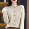 Cárdigan de lana pura para mujer, nuevo estilo de otoño, tejido holgado, prêt-à-porter premium, suéter de color liso, abrigo elegante de alta gama
