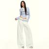Pantalones Casuales de Pierna Ancha de Alta Gama con Empalme de Encaje Naranja Infantil para Mujer, Sueltos, Adelgazantes, Simples y Versátiles, de Largo Completo