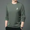 Nuevo Suéter de Otoño para Hombre Cuello Redondo Moda Casual Cuello Alto Manga Larga Camiseta Joven y de Edad Media Base Verde Camisa Ropa para Hombre