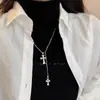 Collar Colgante Doble Cruz para Mujer, Cadena Larga para Suéter Estilo Hip-Hop Otoño e Invierno, Accesorio de Cadena para Suéter de Pareja Moderno y Sencillo