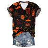 2024 nova moda de Halloween transfronteiriça 3D impressão digital moda feminina camiseta com decote em V