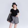 Camiseta Sencilla de Algodón Tipo Seda de Color Sólido, Manga Corta, Verano, Textura de Seda de Hielo, Hombro Normal, Corte Regular, Estilo Holgado, para Mujer